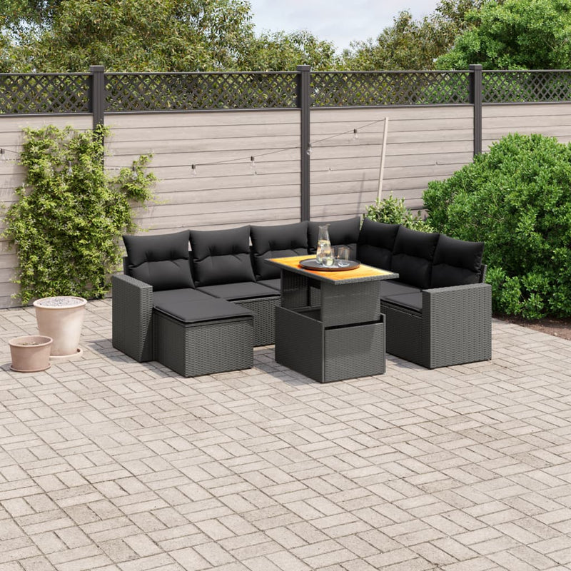 vidaXL 8 Piece Garden Sofa Set with Cushions Black Poly Rattan