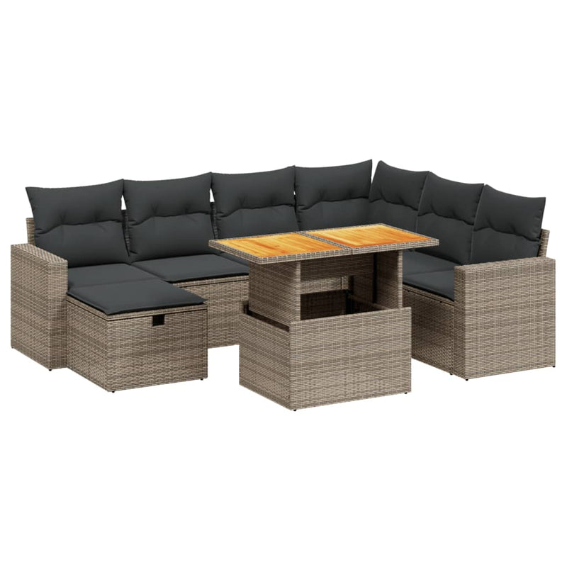 vidaXL 8 Piece Garden Sofa Set with Cushions Grey Poly Rattan