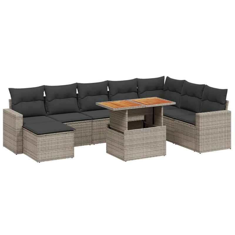 vidaXL 9 Piece Garden Sofa Set with Cushions Grey Poly Rattan