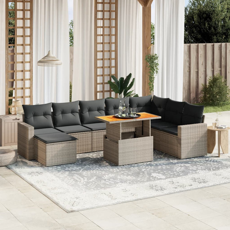 vidaXL 9 Piece Garden Sofa Set with Cushions Grey Poly Rattan