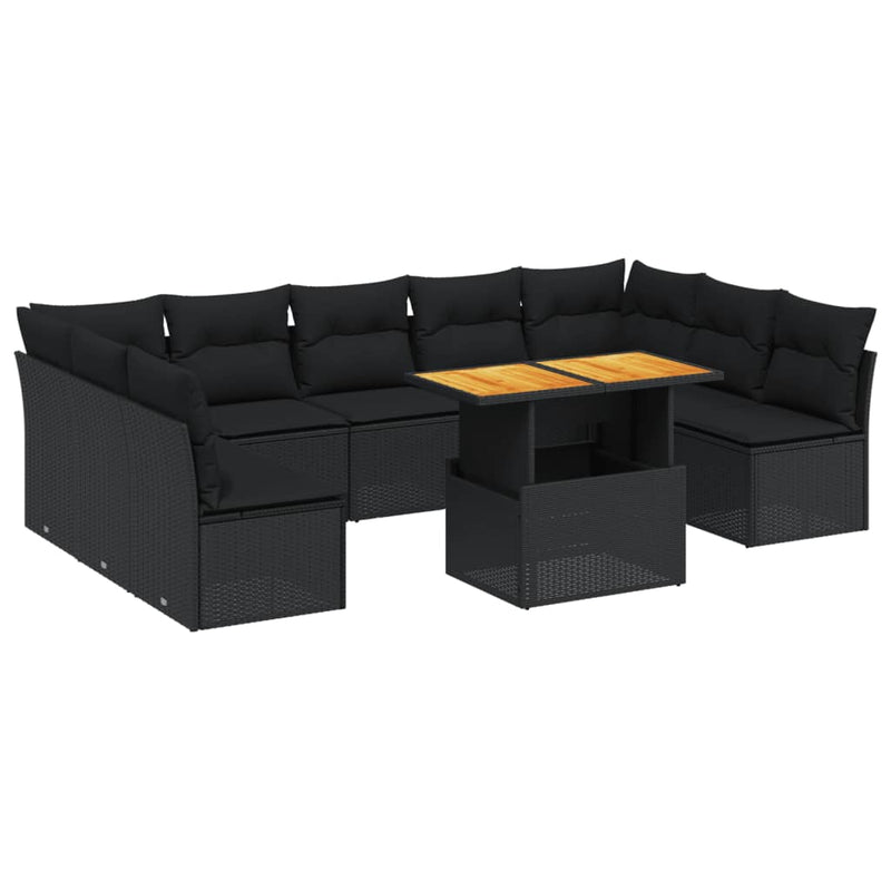 vidaXL 10 Piece Garden Sofa Set with Cushions Black Poly Rattan