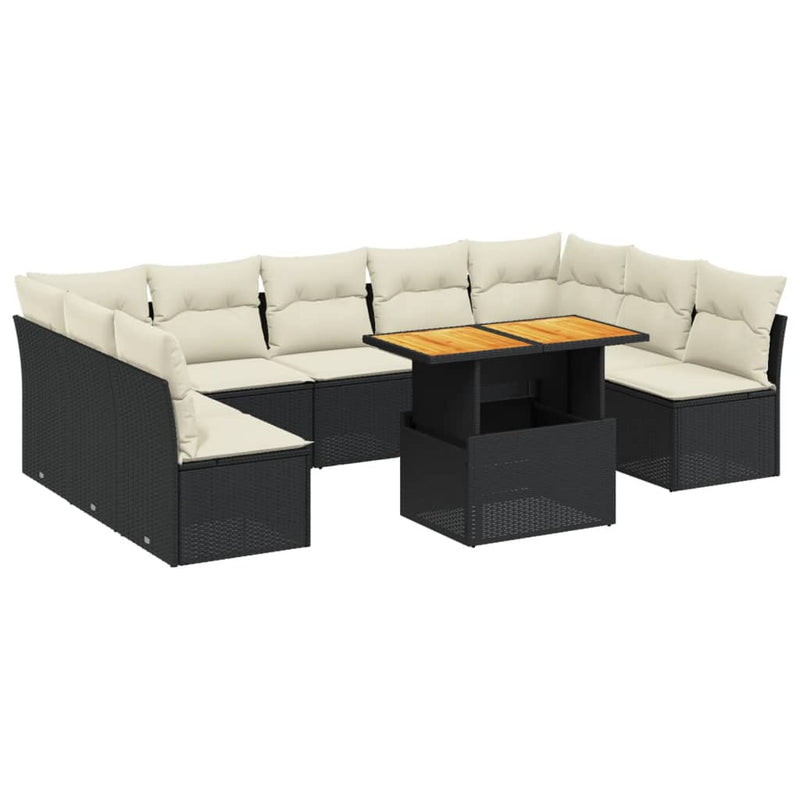 vidaXL 10 Piece Garden Sofa Set with Cushions Black Poly Rattan