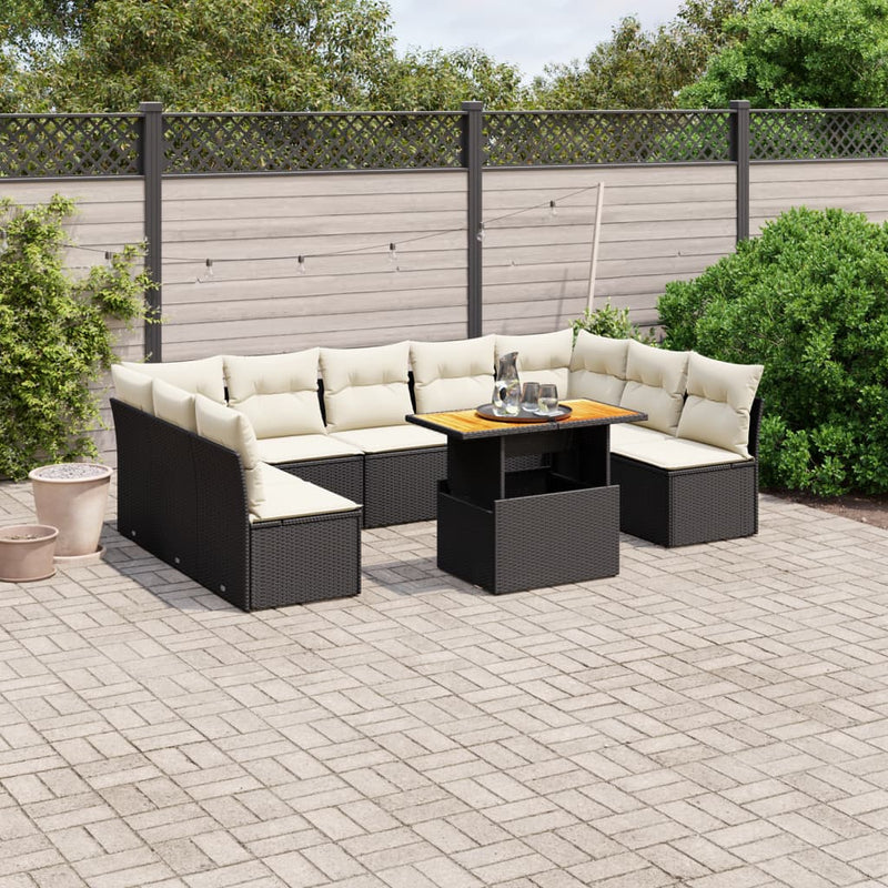 vidaXL 10 Piece Garden Sofa Set with Cushions Black Poly Rattan