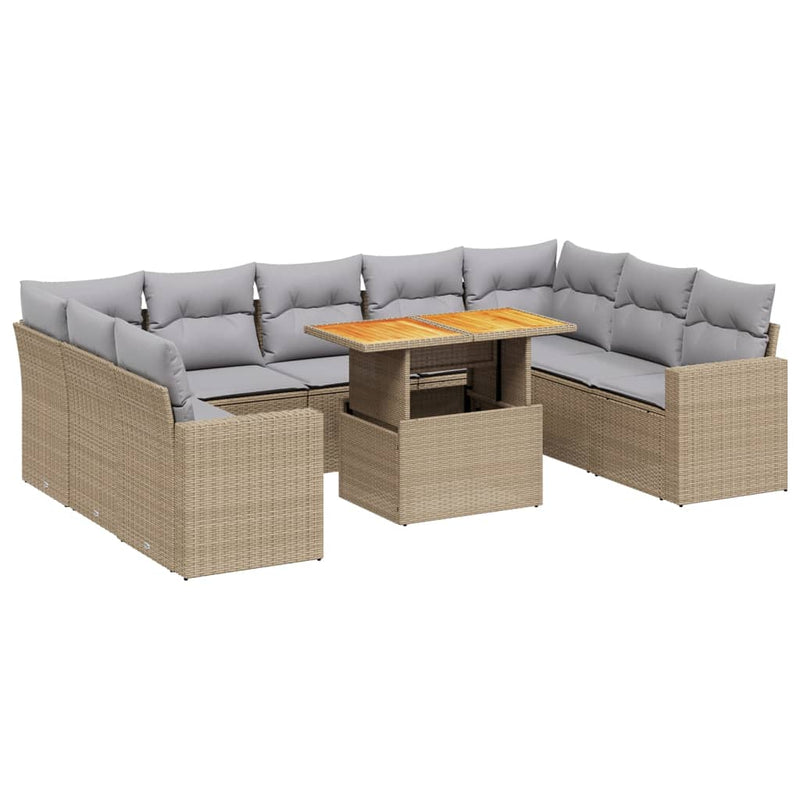 vidaXL 10 Piece Garden Sofa Set with Cushions Beige Poly Rattan