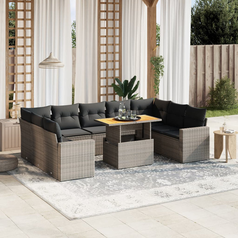vidaXL 10 Piece Garden Sofa Set with Cushions Grey Poly Rattan