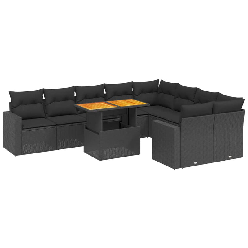 vidaXL 10 Piece Garden Sofa Set with Cushions Black Poly Rattan