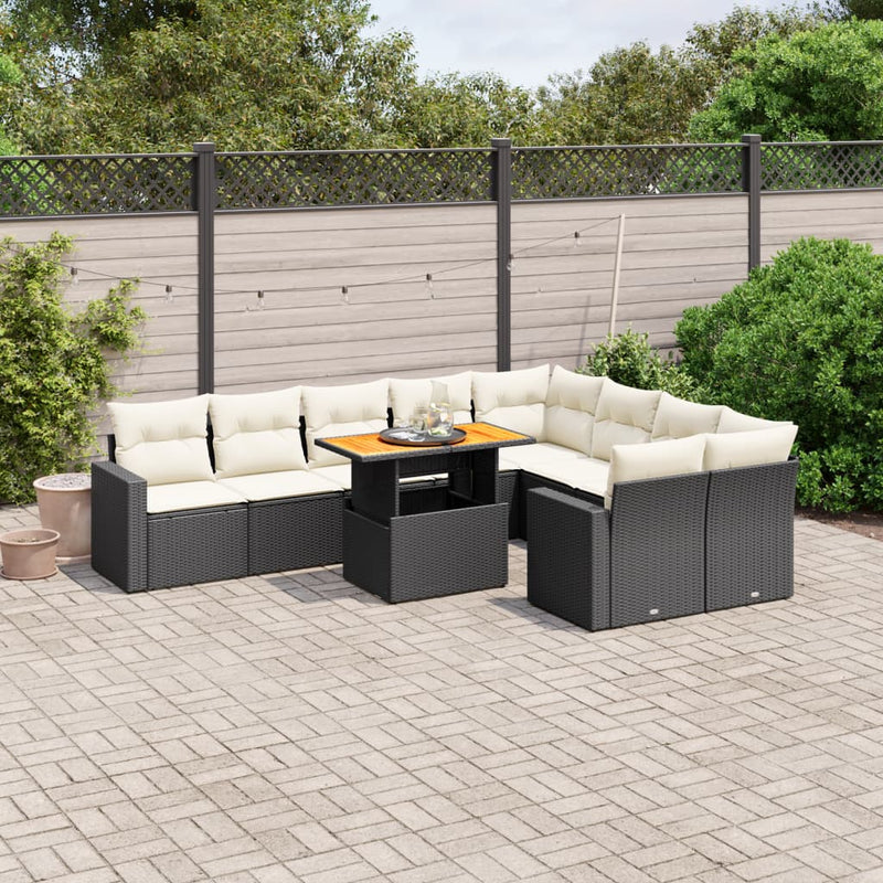 vidaXL 10 Piece Garden Sofa Set with Cushions Black Poly Rattan