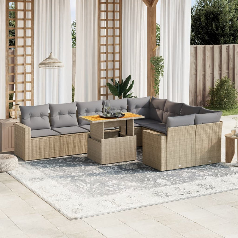 vidaXL 10 Piece Garden Sofa Set with Cushions Beige Poly Rattan