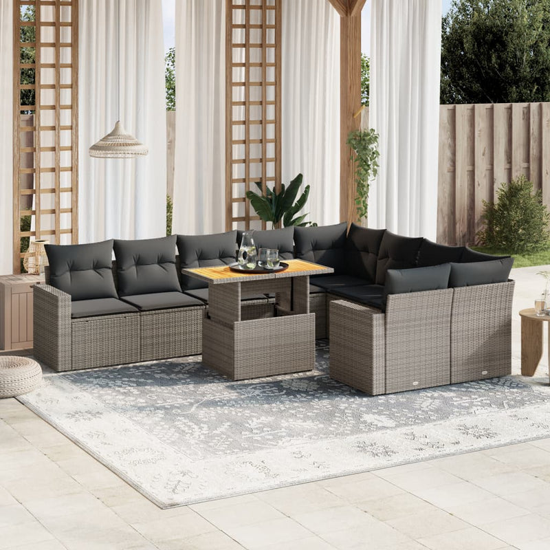 vidaXL 10 Piece Garden Sofa Set with Cushions Grey Poly Rattan