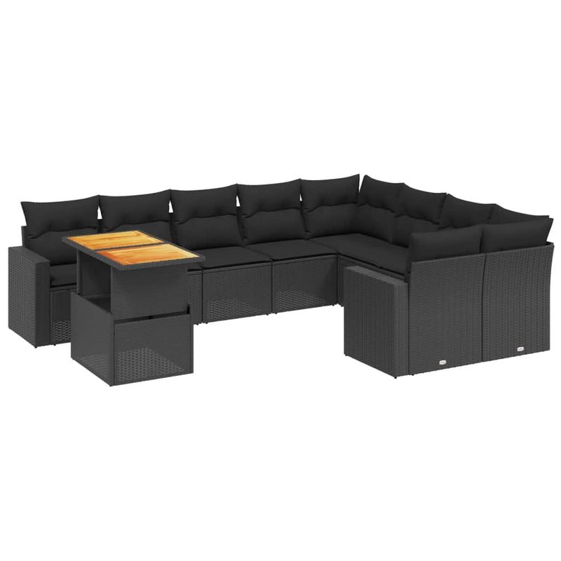 vidaXL 10 Piece Garden Sofa Set with Cushions Black Poly Rattan