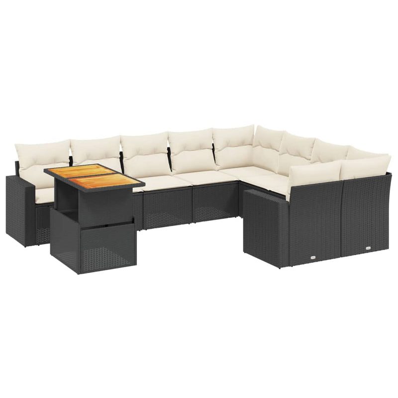 vidaXL 10 Piece Garden Sofa Set with Cushions Black Poly Rattan
