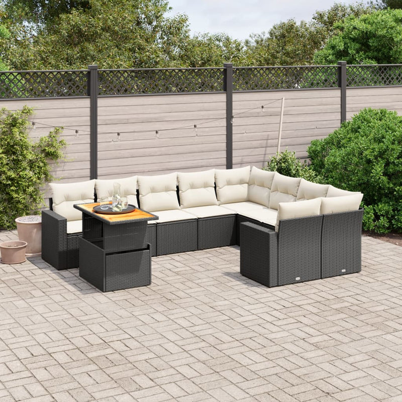vidaXL 10 Piece Garden Sofa Set with Cushions Black Poly Rattan