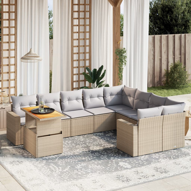 vidaXL 10 Piece Garden Sofa Set with Cushions Beige Poly Rattan