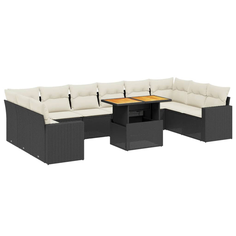 vidaXL 11 Piece Garden Sofa Set with Cushions Black Poly Rattan
