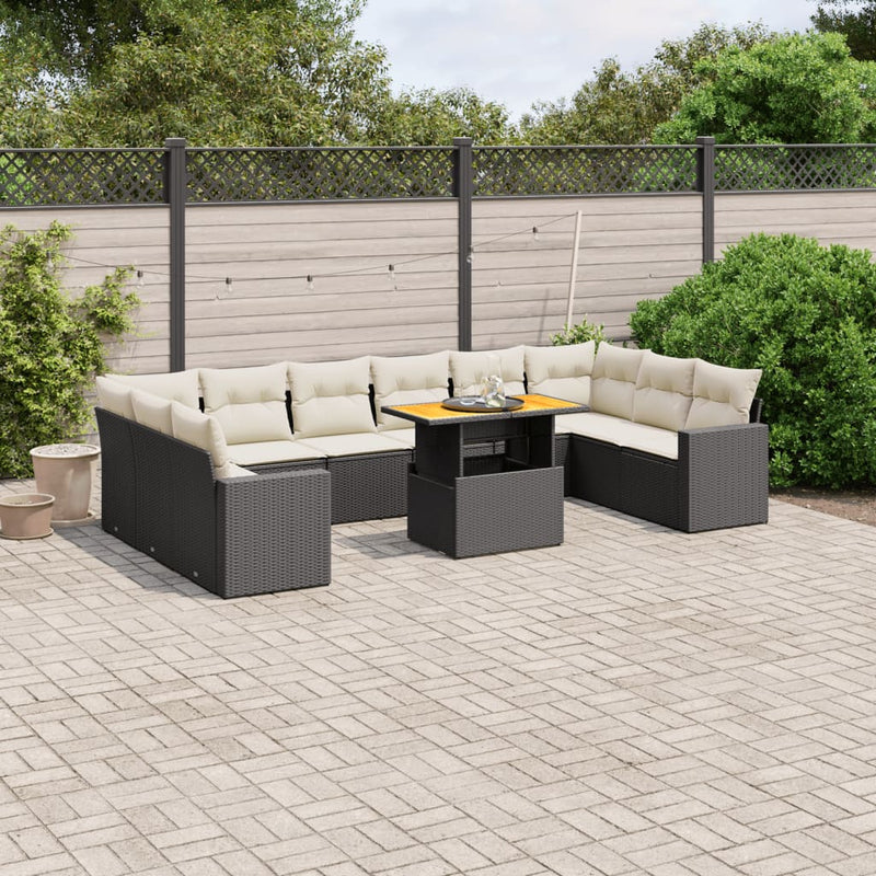 vidaXL 11 Piece Garden Sofa Set with Cushions Black Poly Rattan