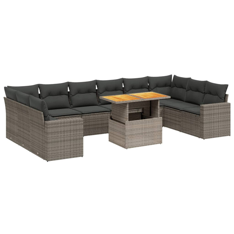 vidaXL 11 Piece Garden Sofa Set with Cushions Grey Poly Rattan