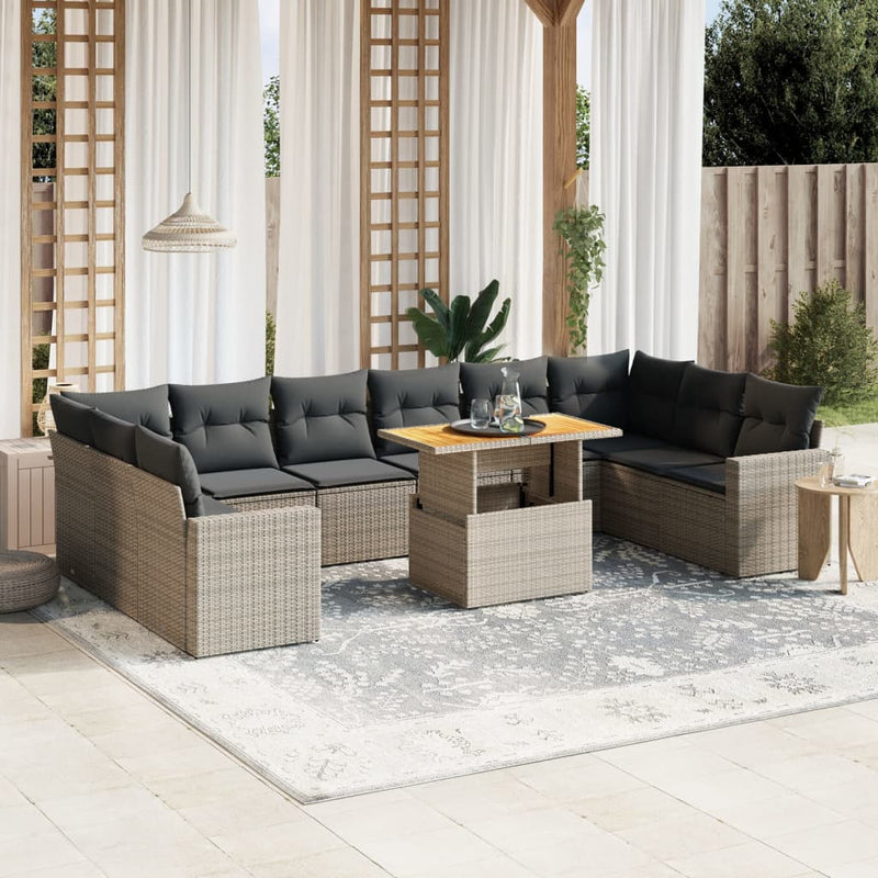 11 Piece Garden Sofa Set with Cushions Grey Poly Rattan