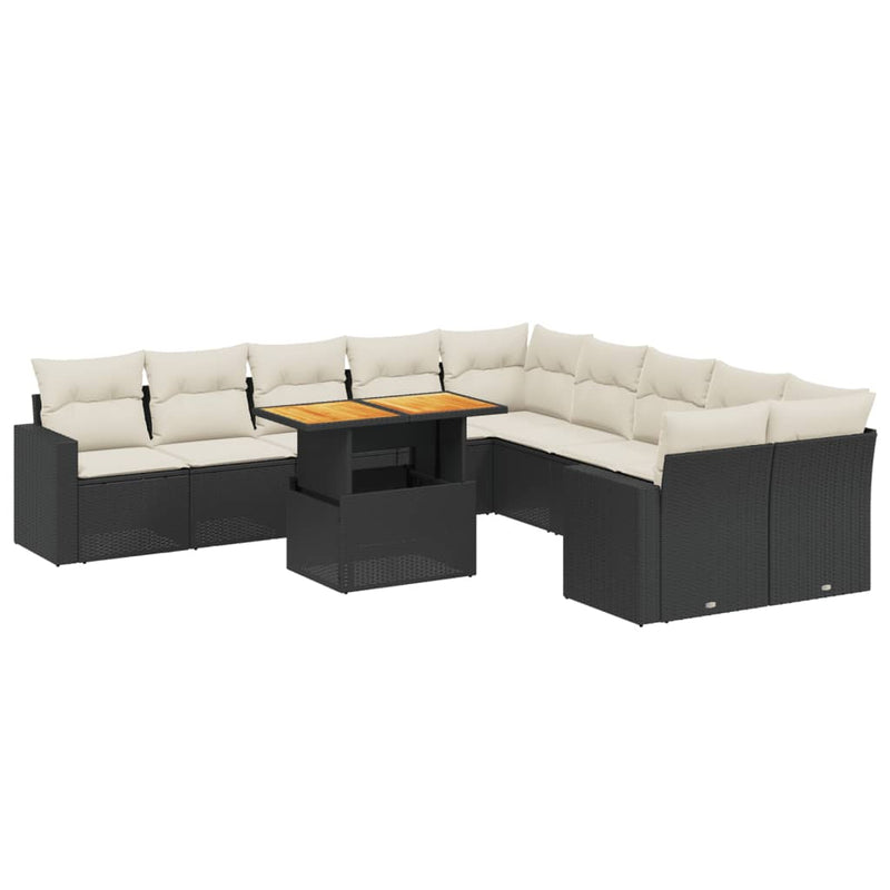 vidaXL 11 Piece Garden Sofa Set with Cushions Black Poly Rattan