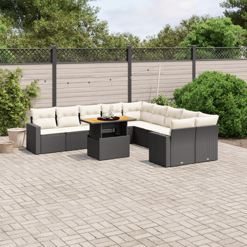 vidaXL 11 Piece Garden Sofa Set with Cushions Black Poly Rattan