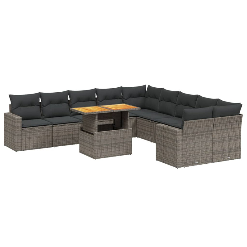 11 Piece Garden Sofa Set with Cushions Grey Poly Rattan