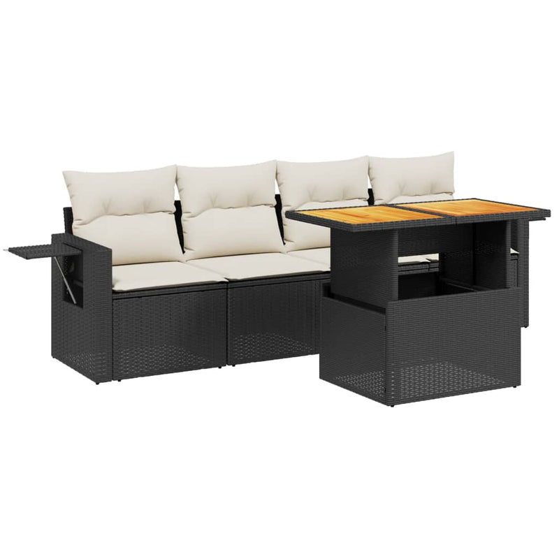 vidaXL 5 Piece Garden Sofa Set with Cushions Black Poly Rattan
