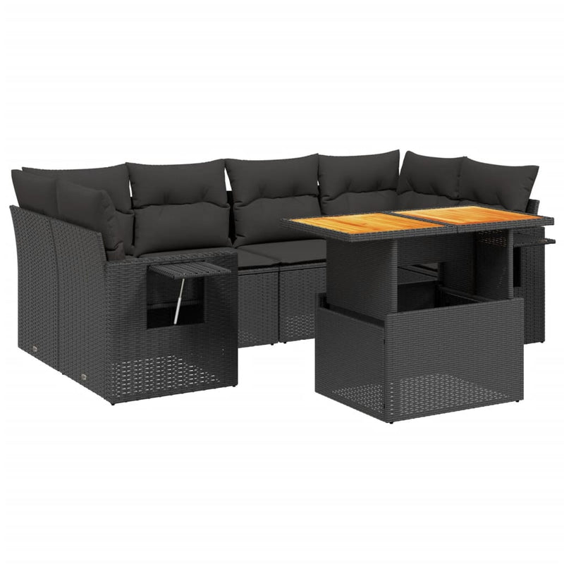 vidaXL 7 Piece Garden Sofa Set with Cushions Black Poly Rattan
