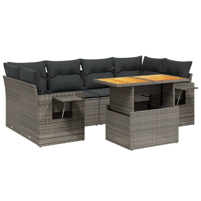 vidaXL 7 Piece Garden Sofa Set with Cushions Grey Poly Rattan