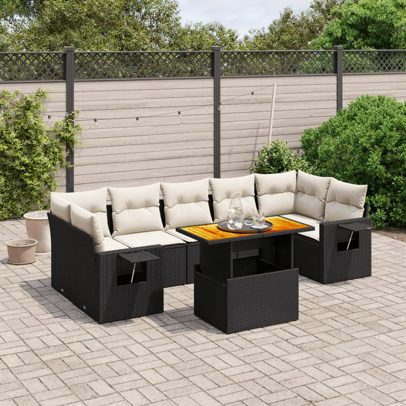 vidaXL 8 Piece Garden Sofa Set with Cushions Black Poly Rattan