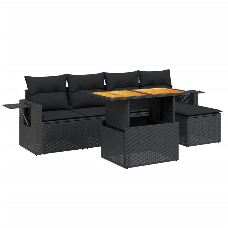 vidaXL 6 Piece Garden Sofa Set with Cushions Black Poly Rattan