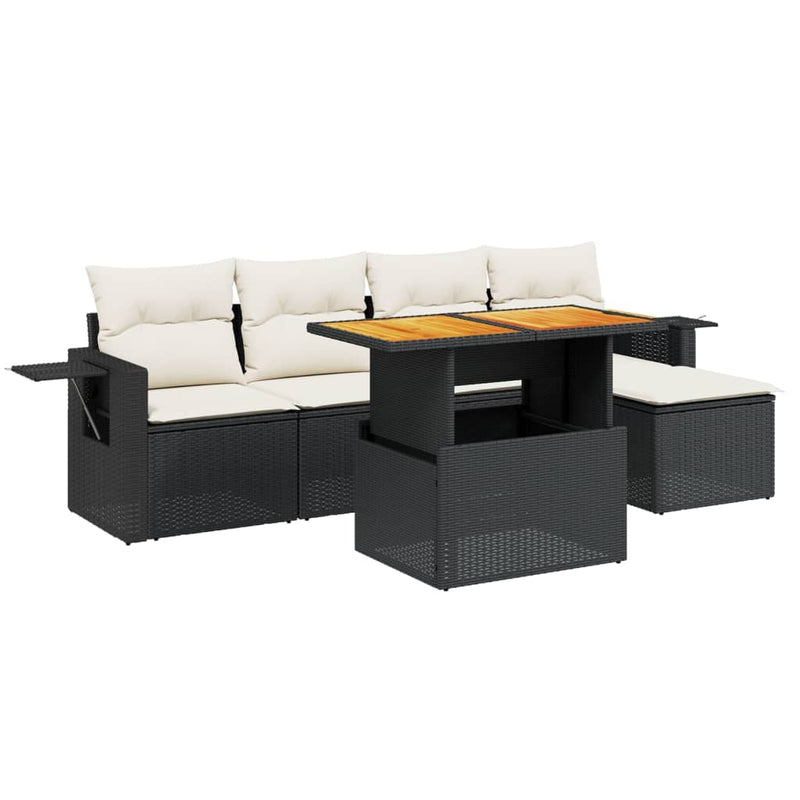 vidaXL 6 Piece Garden Sofa Set with Cushions Black Poly Rattan