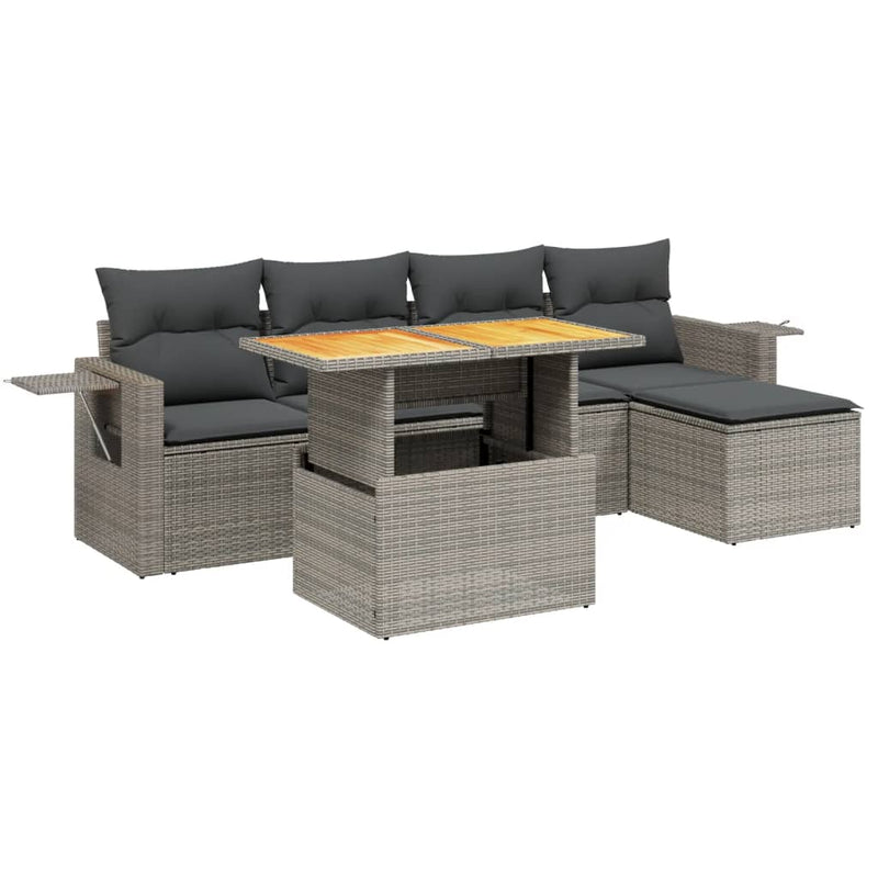 vidaXL 6 Piece Garden Sofa Set with Cushions Grey Poly Rattan