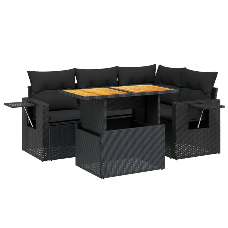 vidaXL 5 Piece Garden Sofa Set with Cushions Black Poly Rattan