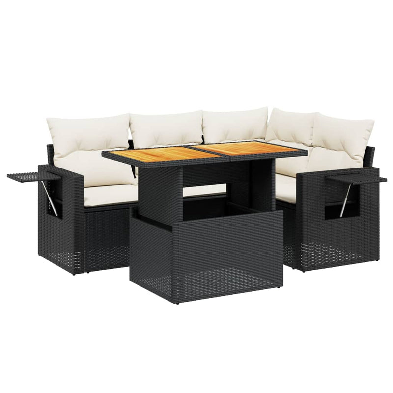 vidaXL 5 Piece Garden Sofa Set with Cushions Black Poly Rattan