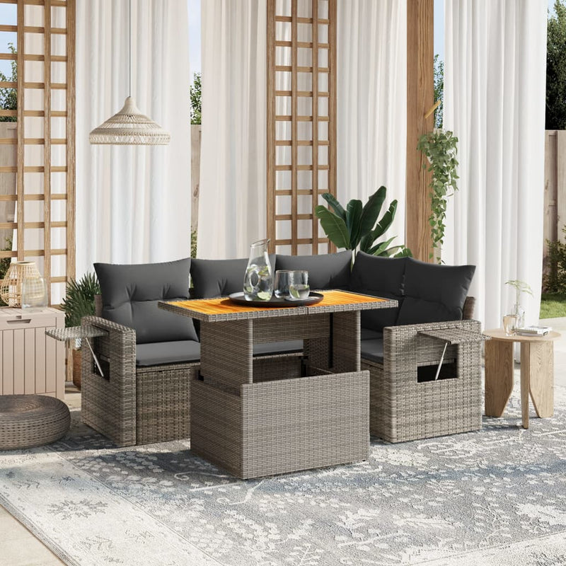 vidaXL 5 Piece Garden Sofa Set with Cushions Grey Poly Rattan