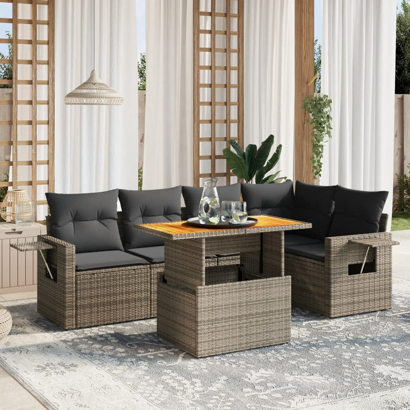 vidaXL 6 Piece Garden Sofa Set with Cushions Grey Poly Rattan
