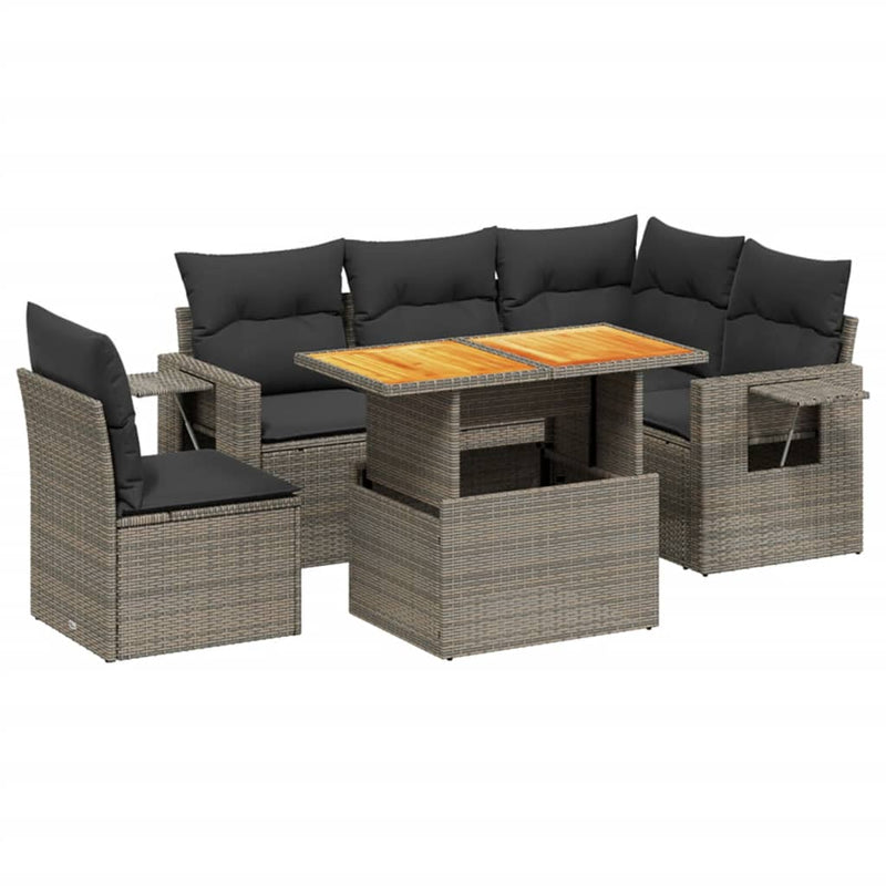 vidaXL 6 Piece Garden Sofa Set with Cushions Grey Poly Rattan