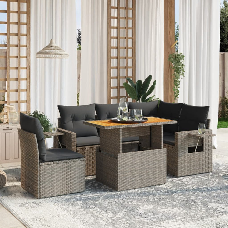 vidaXL 6 Piece Garden Sofa Set with Cushions Grey Poly Rattan