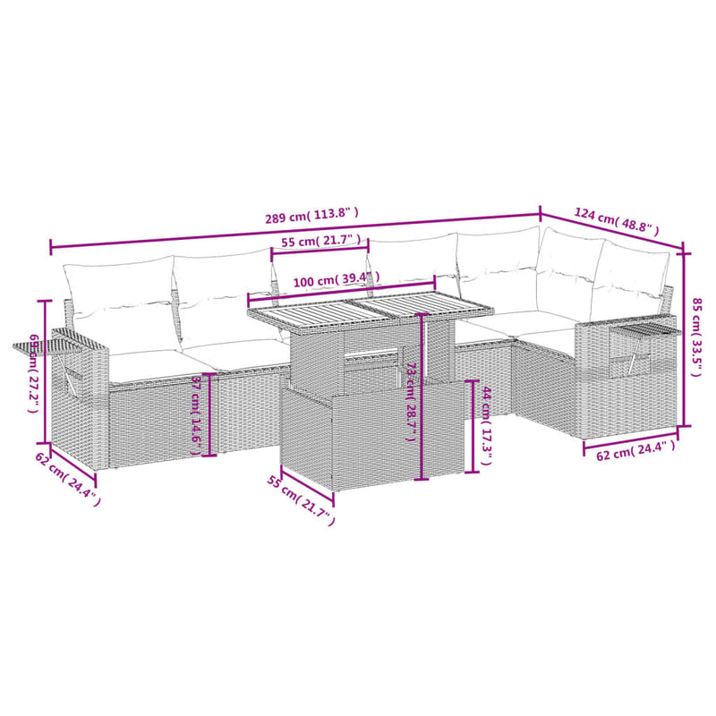 vidaXL 7 Piece Garden Sofa Set with Cushions Grey Poly Rattan