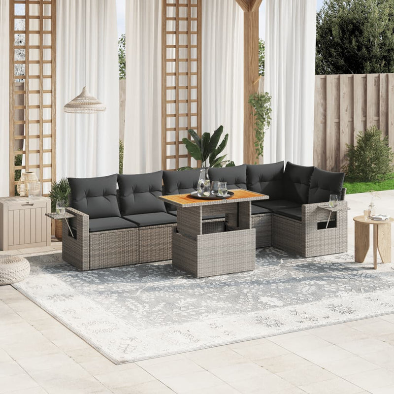 vidaXL 7 Piece Garden Sofa Set with Cushions Grey Poly Rattan