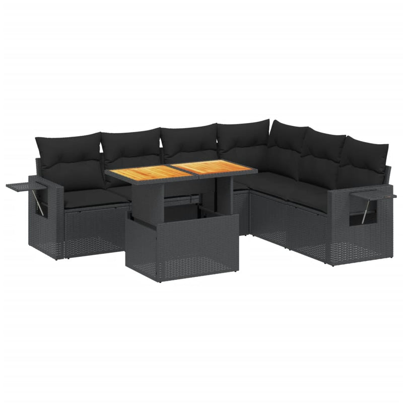 vidaXL 7 Piece Garden Sofa Set with Cushions Black Poly Rattan