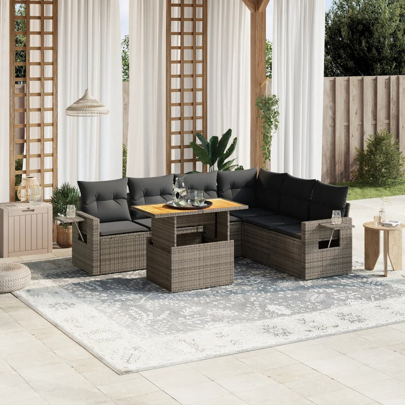 vidaXL 7 Piece Garden Sofa Set with Cushions Grey Poly Rattan
