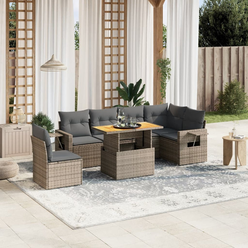 vidaXL 7 Piece Garden Sofa Set with Cushions Grey Poly Rattan