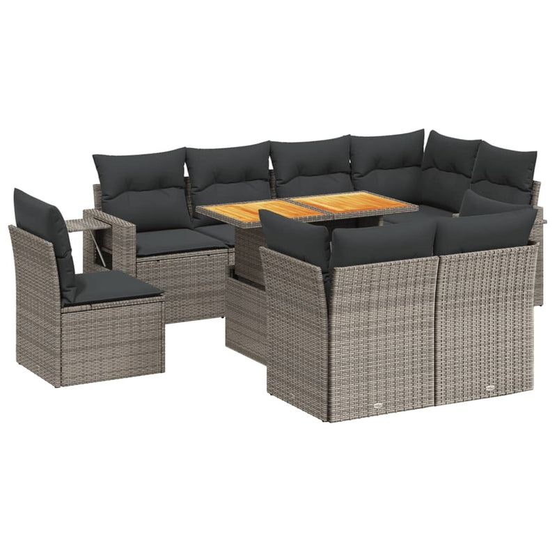vidaXL 9 Piece Garden Sofa Set with Cushions Grey Poly Rattan