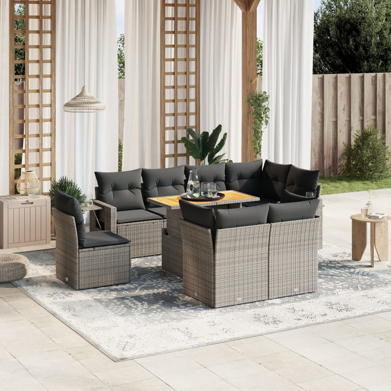 9 Piece Garden Sofa Set with Cushions Grey Poly Rattan