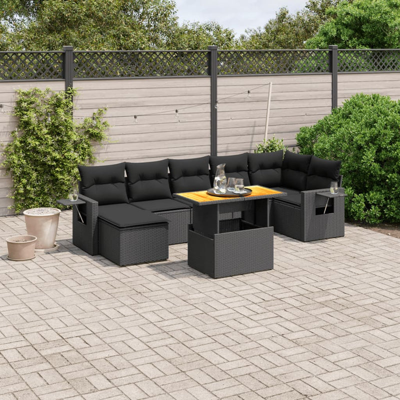 vidaXL 8 Piece Garden Sofa Set with Cushions Black Poly Rattan