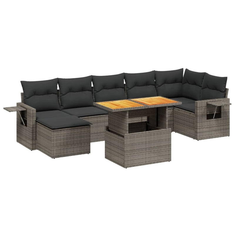 vidaXL 8 Piece Garden Sofa Set with Cushions Grey Poly Rattan