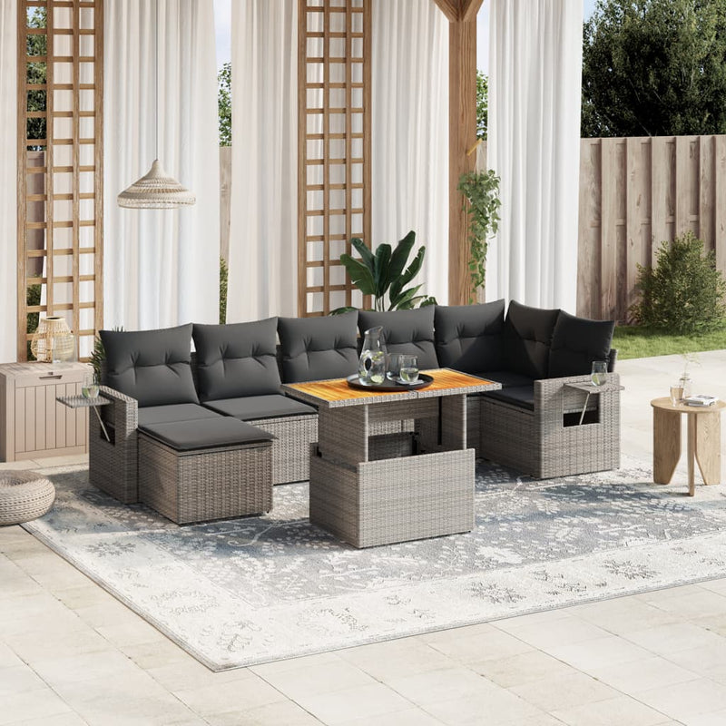 vidaXL 8 Piece Garden Sofa Set with Cushions Grey Poly Rattan