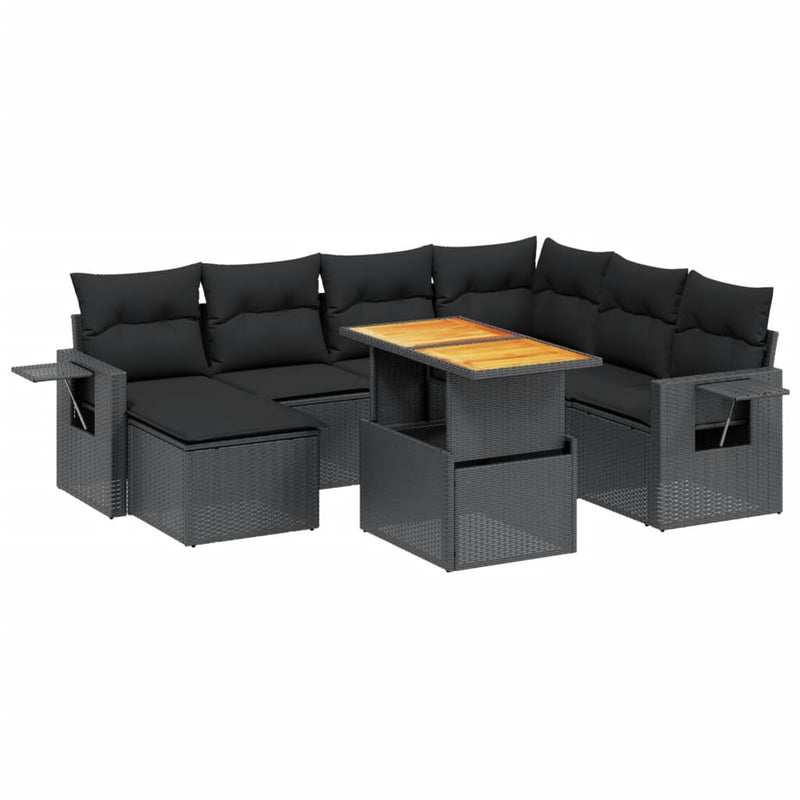 vidaXL 8 Piece Garden Sofa Set with Cushions Black Poly Rattan