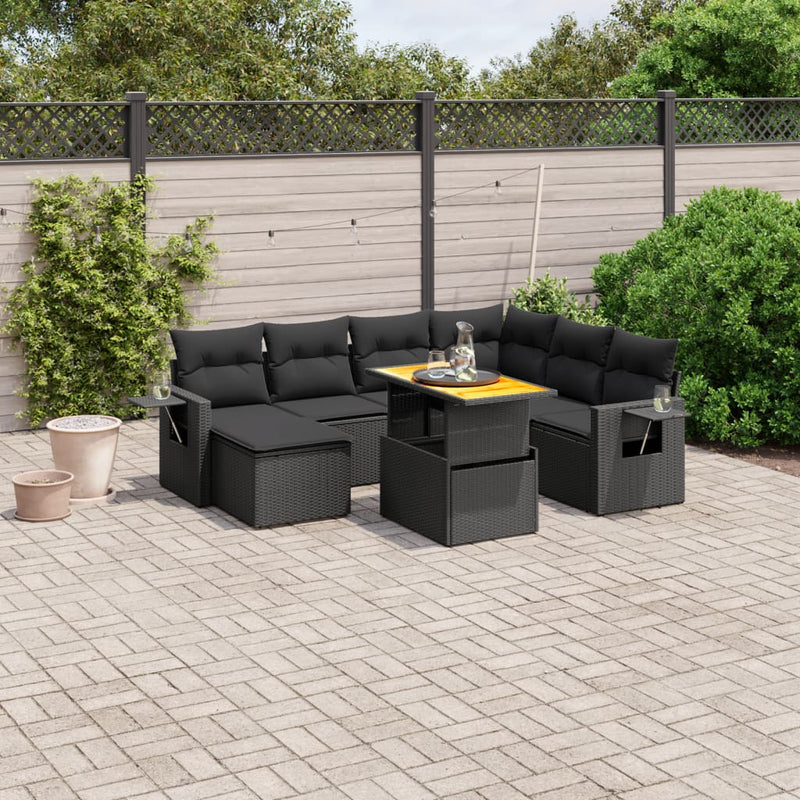 vidaXL 8 Piece Garden Sofa Set with Cushions Black Poly Rattan