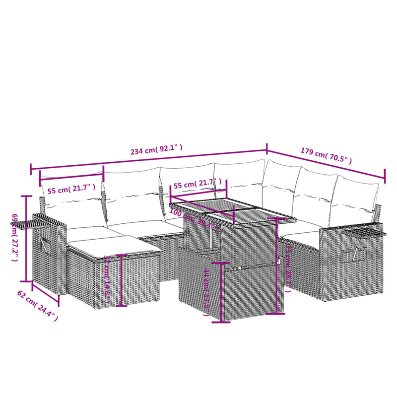 vidaXL 8 Piece Garden Sofa Set with Cushions Black Poly Rattan